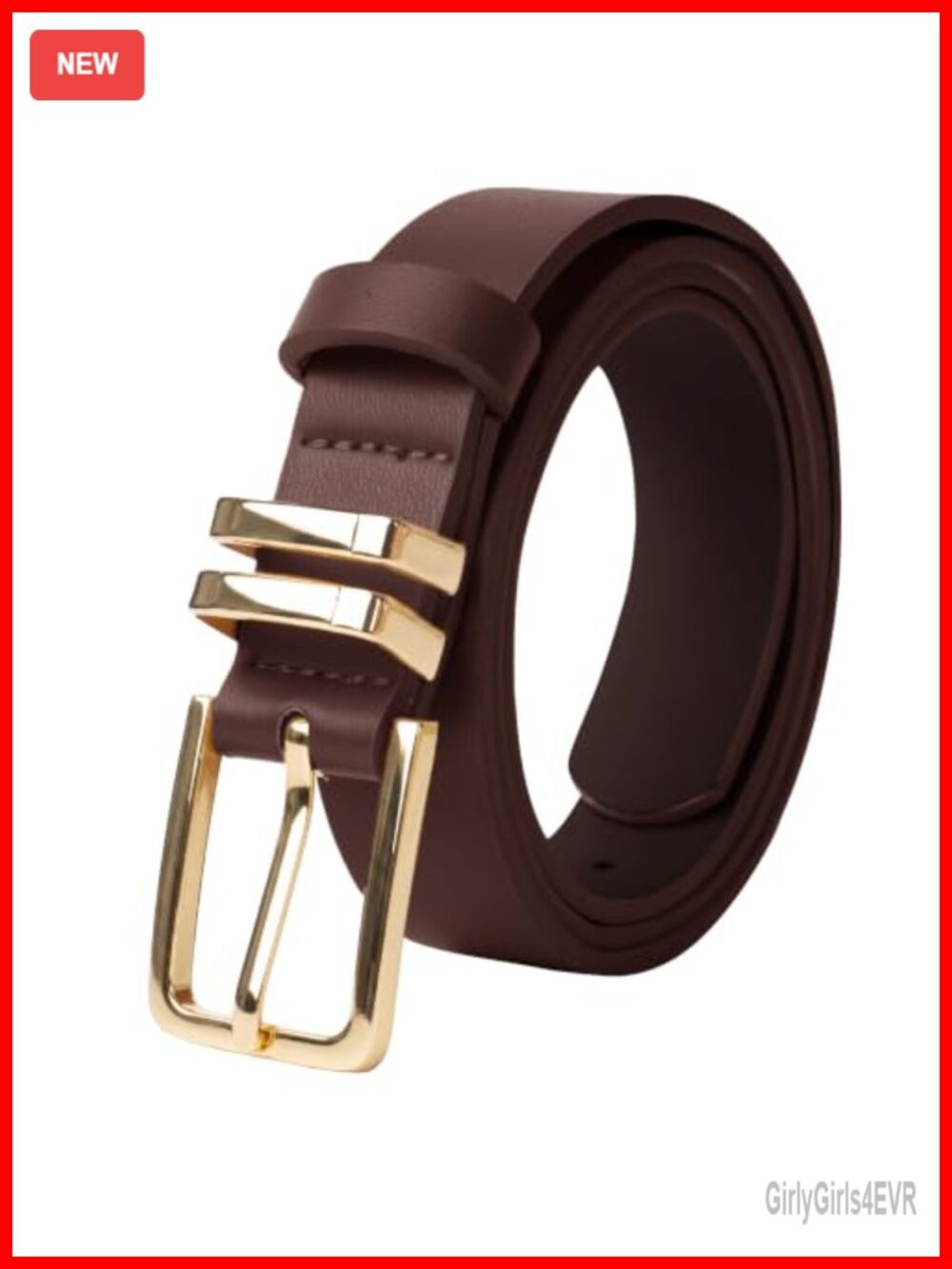 Skinny PU Leather Belt with Gold Pin Buckle Adjustable 9 Holes